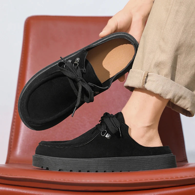 Boken Shoes Men'S Summer New Versatile Men'S Shoes Casual Flat Shoes anti Slip Odor Proof Toe Cap Half Drag One Foot Lazy Shoes
