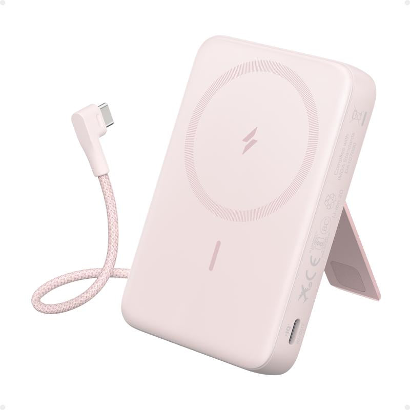 Anker Zolo Magnetic Power Bank, 10,000Mah Wireless Battery Pack with 30W Fast Charging, Built-In USB-C Cable and Adjustable Stand
