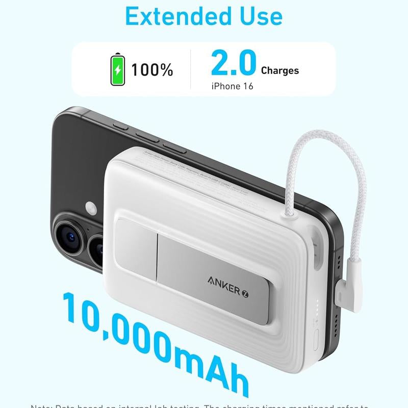 Anker Zolo Magnetic Power Bank, 10,000Mah Wireless Battery Pack with 30W Fast Charging, Built-In USB-C Cable and Adjustable Stand
