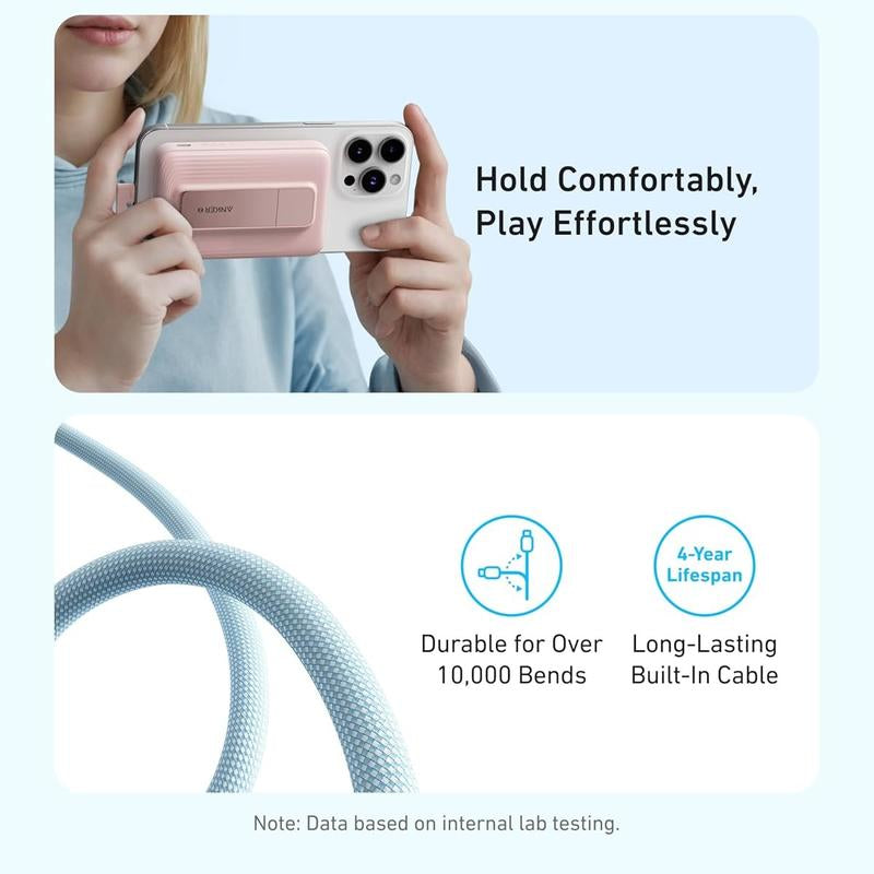 Anker Zolo Magnetic Power Bank, 10,000Mah Wireless Battery Pack with 30W Fast Charging, Built-In USB-C Cable and Adjustable Stand