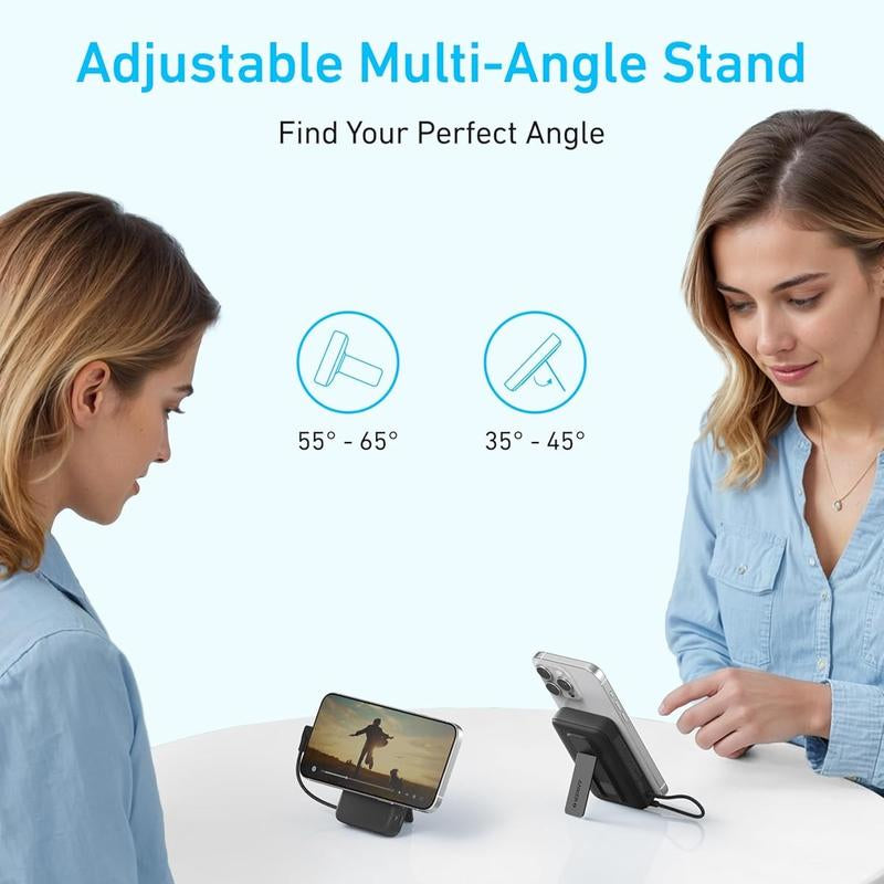 Anker Zolo Magnetic Power Bank, 10,000Mah Wireless Battery Pack with 30W Fast Charging, Built-In USB-C Cable and Adjustable Stand